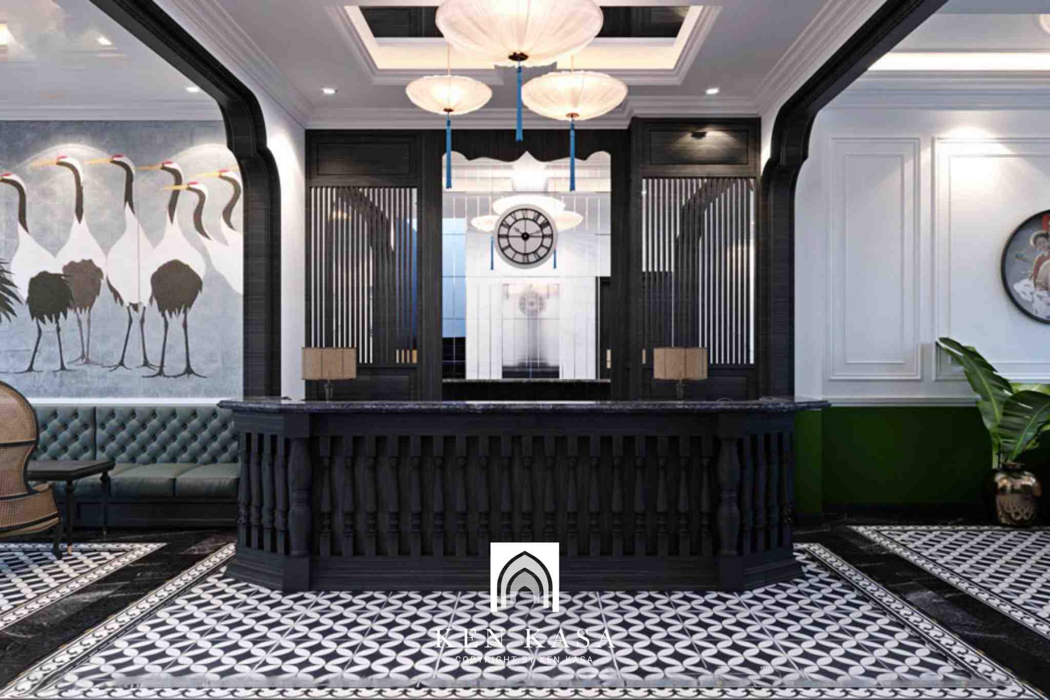 Gam màu đen trong thiết kế khách sạn phong cách Indochine 